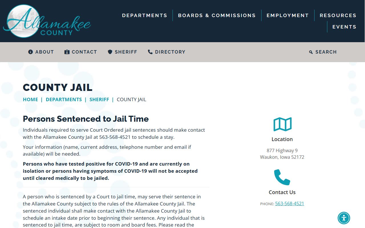 Allamakee County inmate population jail page and custody contact source