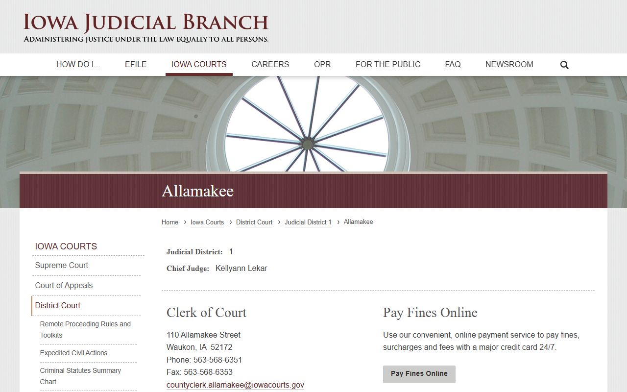 Allamakee County court records after arrest district court page