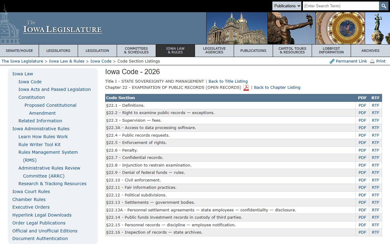 Allamakee County jail mugshots Iowa public records law chapter 22