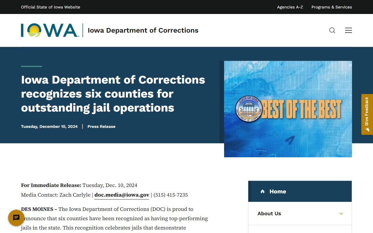 Allamakee County inmate population IDOC medium jail recognition